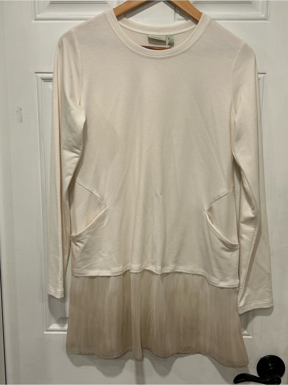 LOGO Lounge by Lori Goldstein French Terry Tunic Chiffon Hem XS Ivory